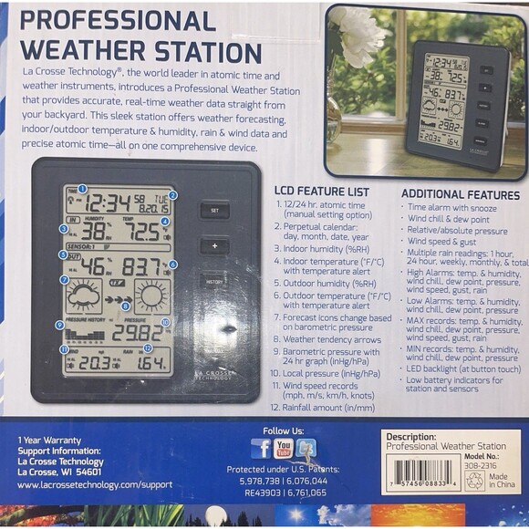 Professional Weather Station With Thermos-hydro Sensor, Rain Gauge, Wind Sensor - Picture 2 of 5